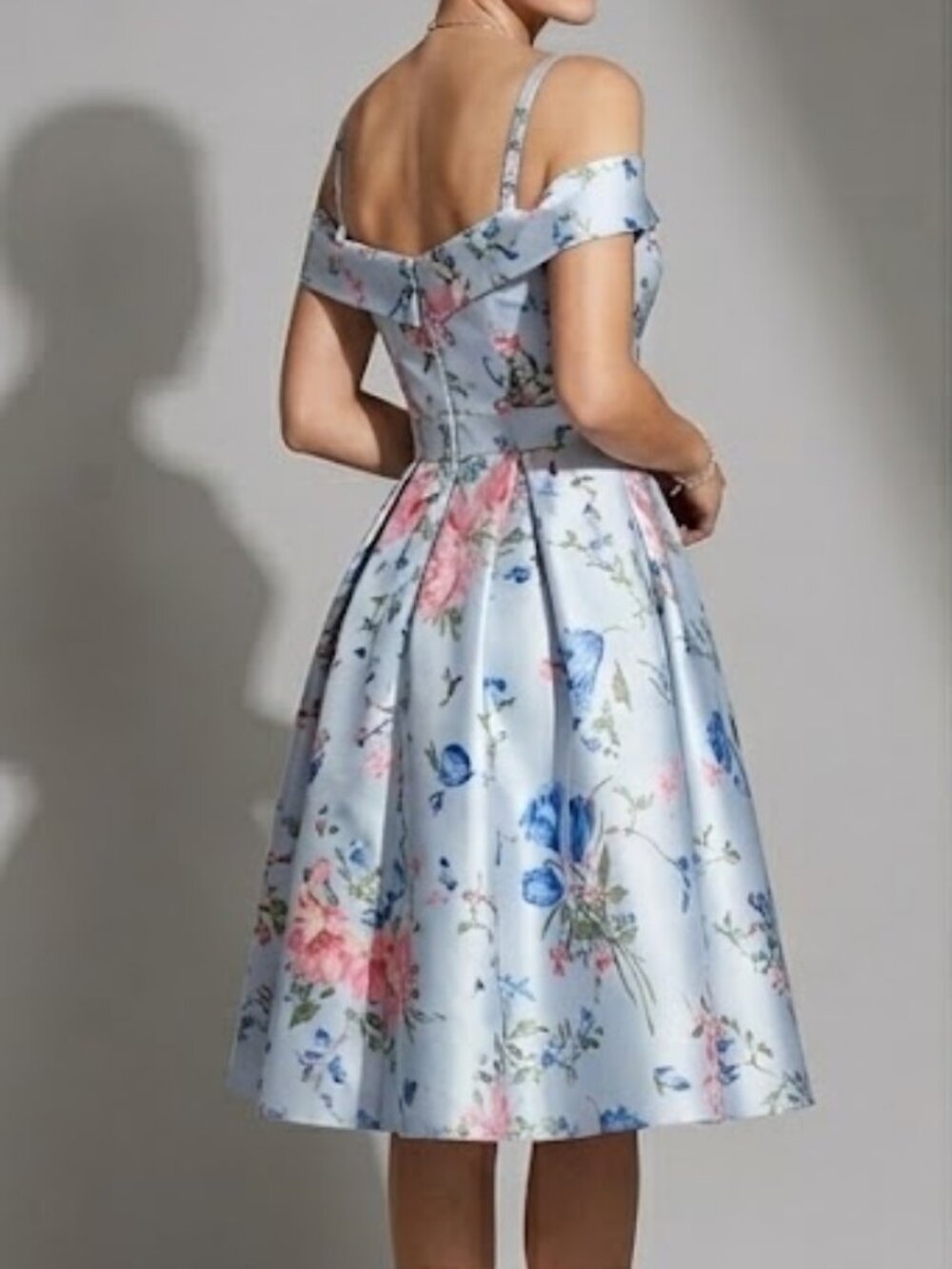 Windsor Pale Blue Floral Off-Shoulder Skater Dress Crinoline Lining - Size 3